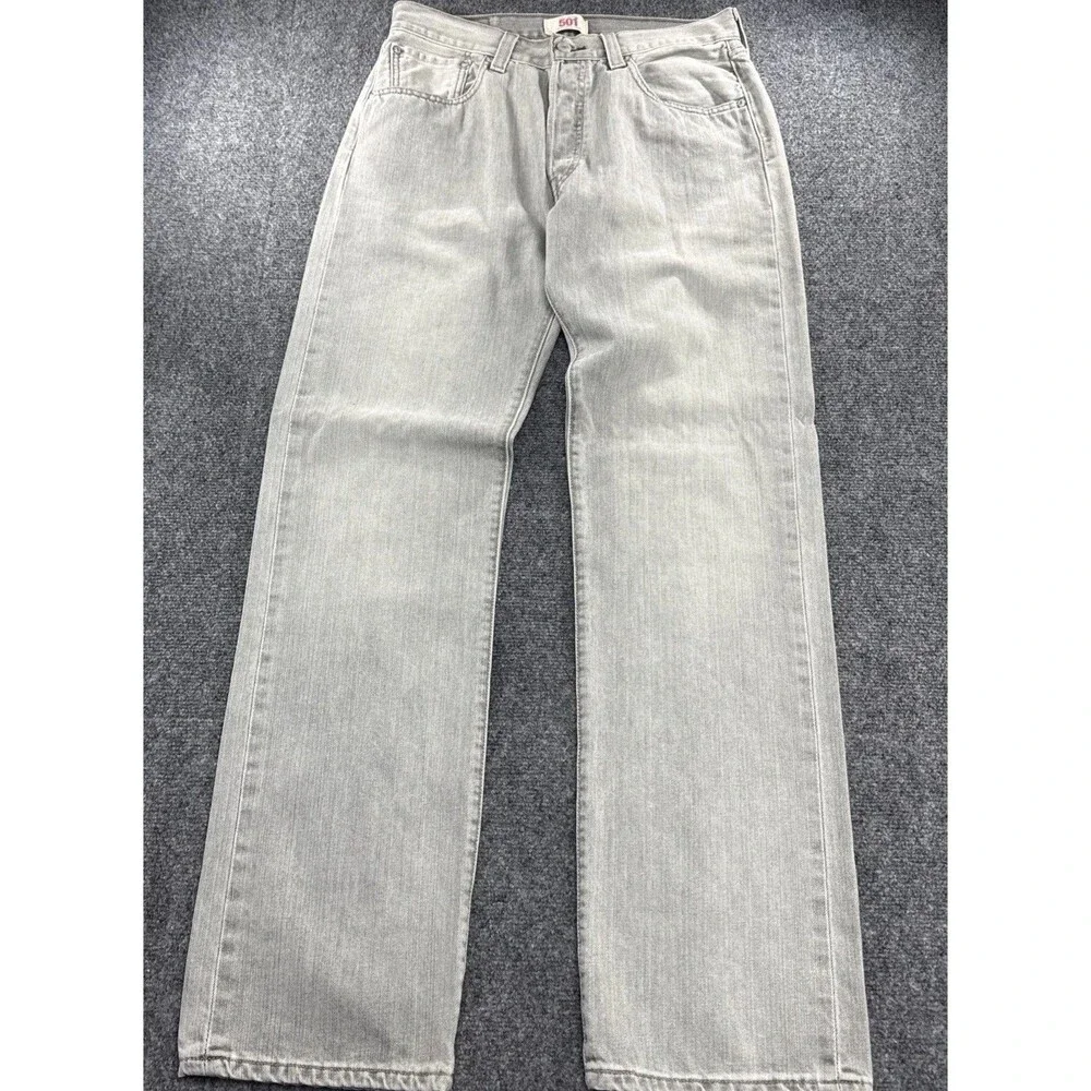 Levis 501 Original Jeans Mens 32x32 Gray Light Wash Button Fly Straight Denim